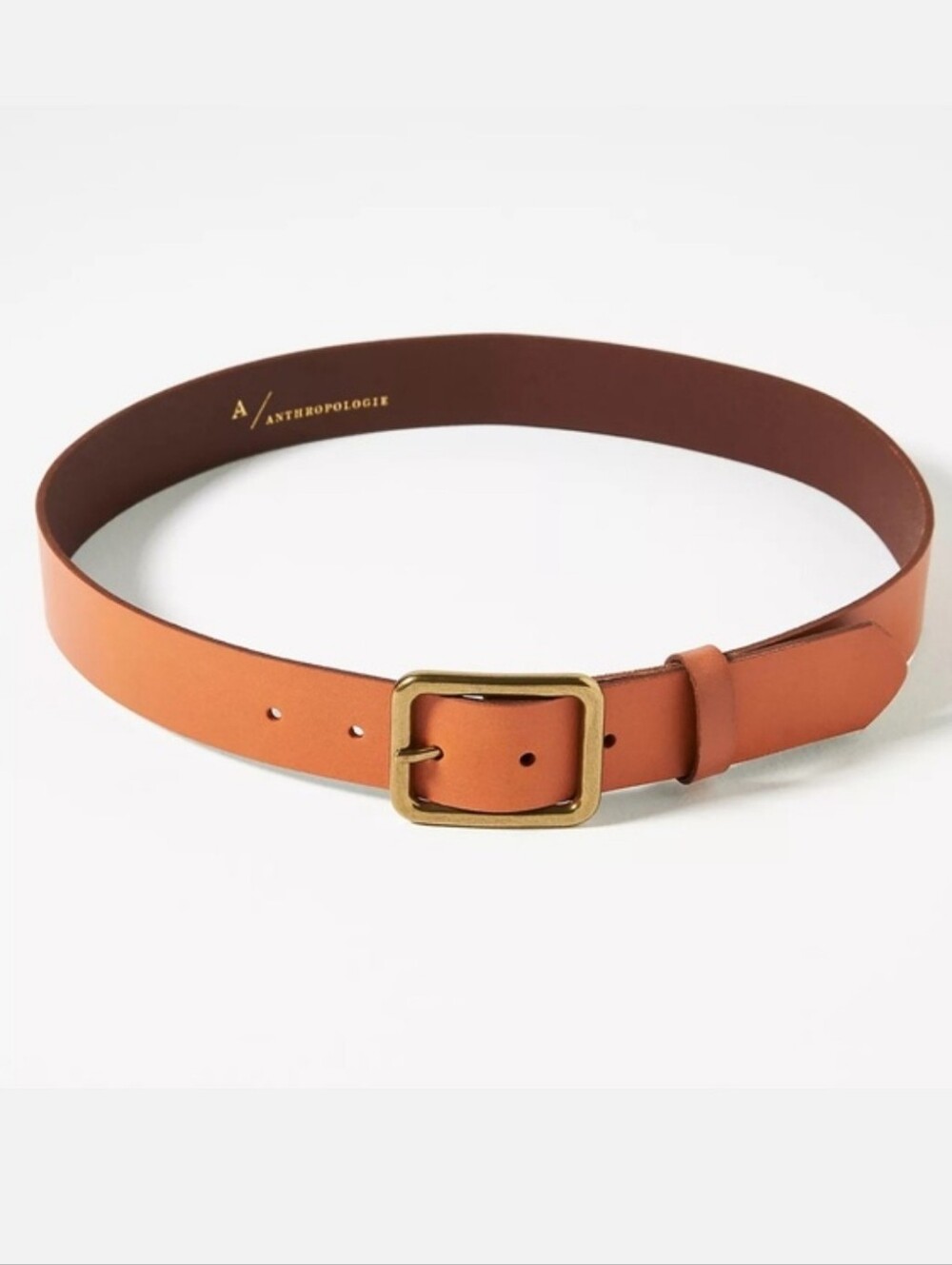 Anthropologie Hensler Square Buckle Cedar Brown Leather Belt Size XL